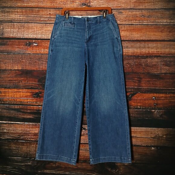 Lands End Jeans Size 12 Wide Leg Blue Denim Slash Pockets - Picture 3 of 10